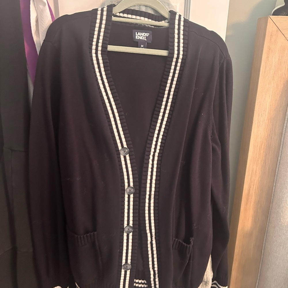 Lands' End Navy Sweater with White Trim